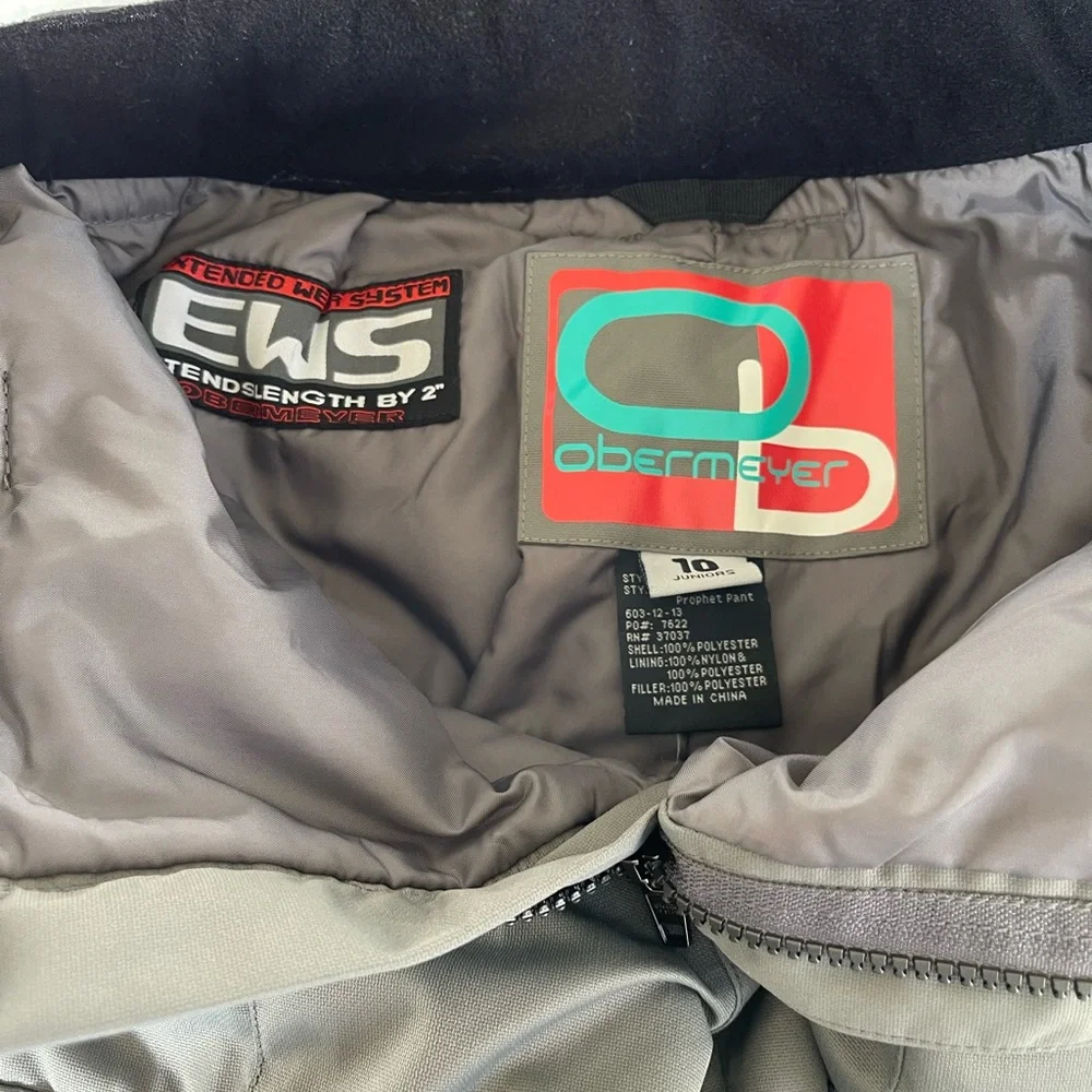 Obermeyer Prophet Kids Snow Pants Gray Adjustable Ski Snowboard Insulated SZ 10